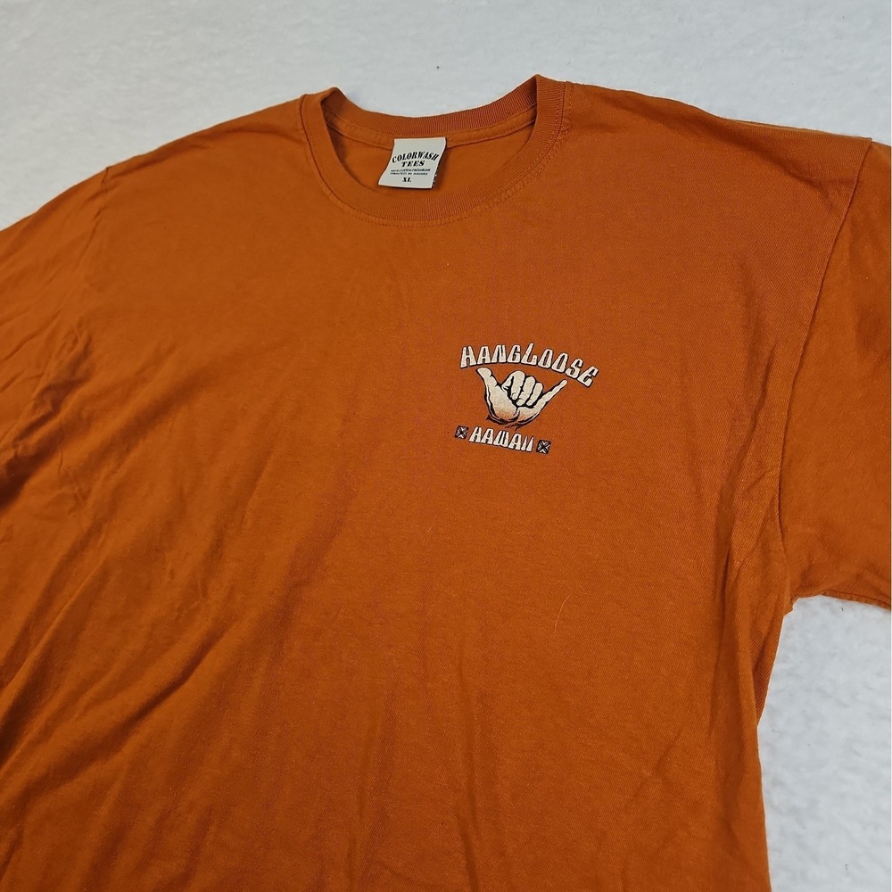 Hang Loose Printed In Hawaii Orange T-Shirt Surf Culture Size XL Preshrunk